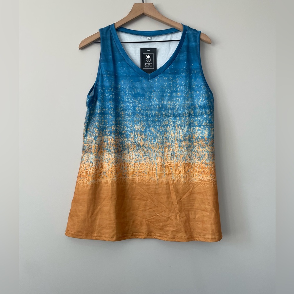 Etcyy NWT ombré blue orange tank top large